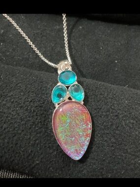 Triplet Fire Opal and Blue Topaz 925 Sterling Silver Pendant Necklace